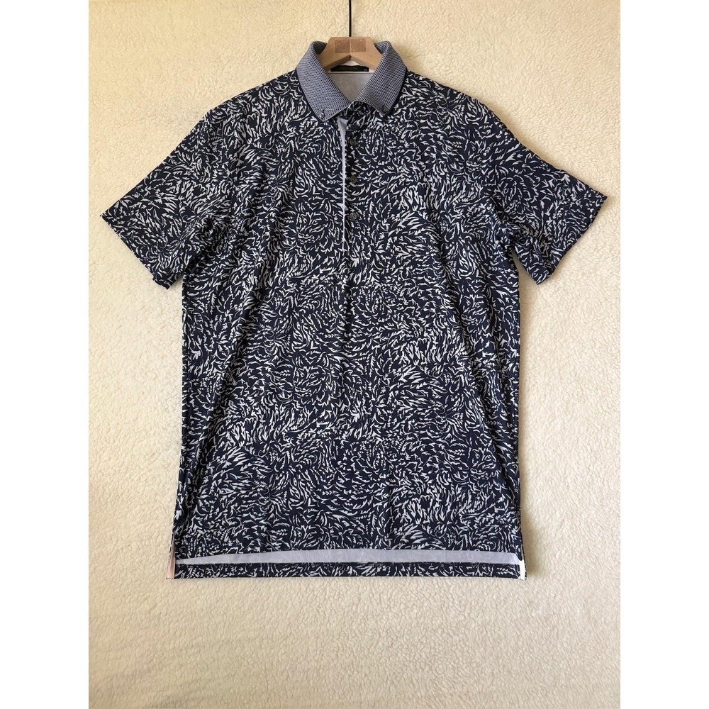 Greyson Polo Shirt Mens Medium Blue Floral Golf Performance Stretch Jersey Knit